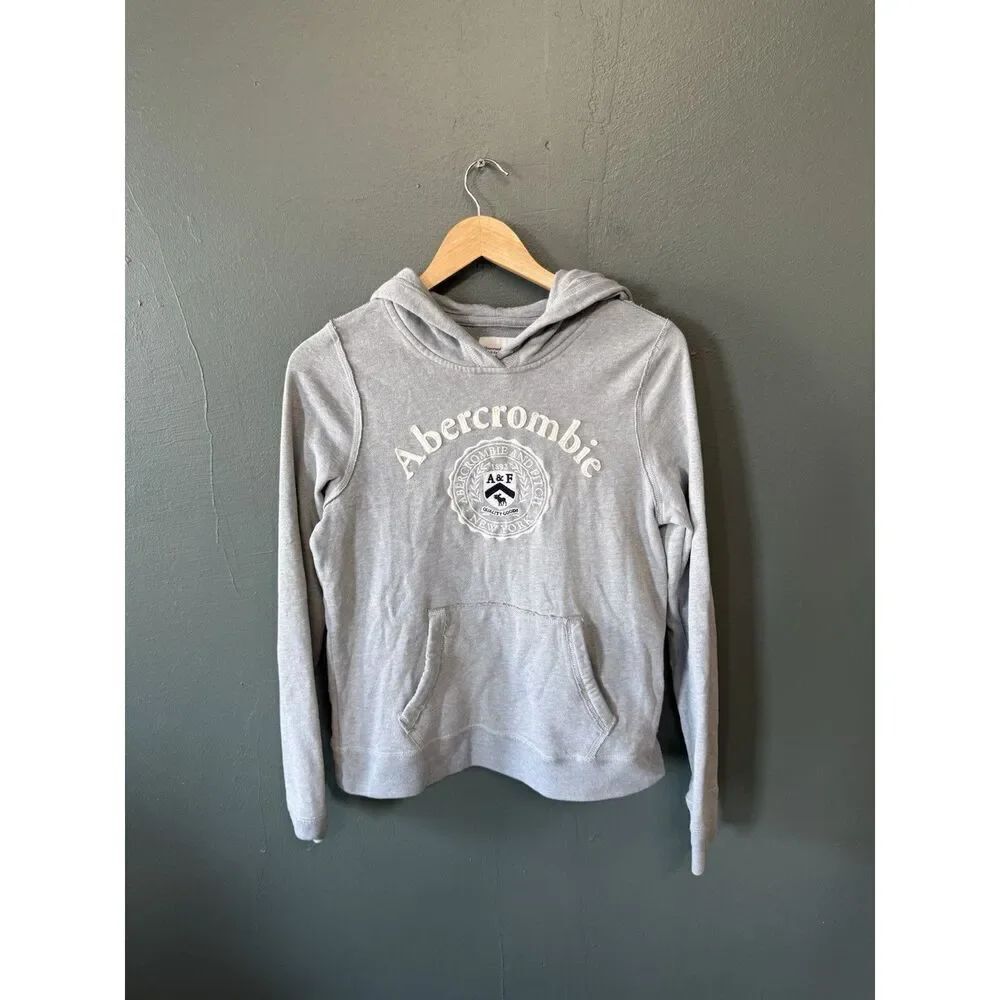 Abercrombie & Fitch Womens Gray Pullover Stitched Graphic Hooded Sweatshirt M
